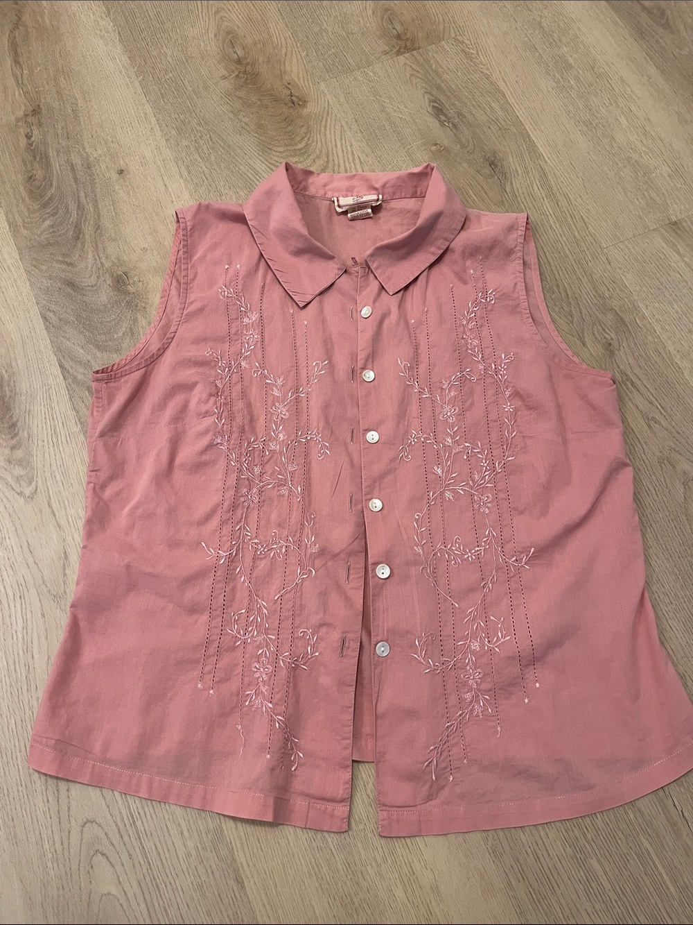 April Cornell Sleeveless Embroidered Button-Front Top - Pink